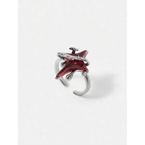 Goth Emo Punk Avante Garde Adjustable Silver Ring with Red Star Design